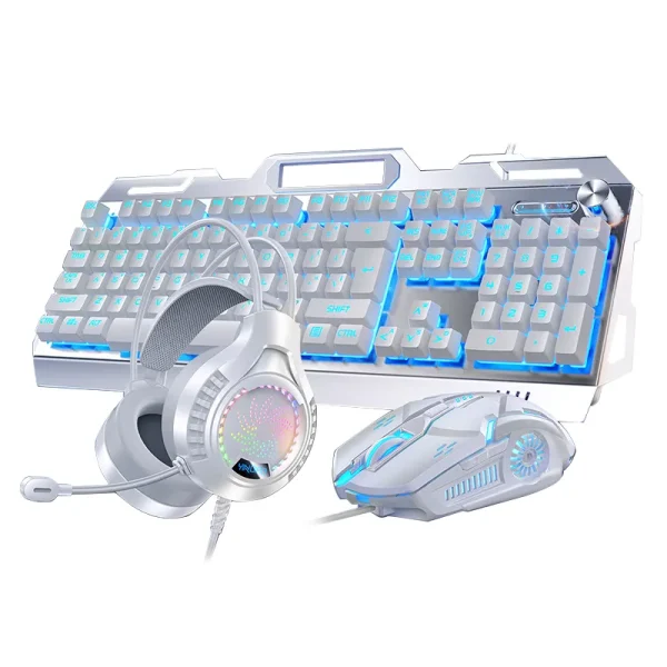 White Keyboard, Mouse, Mouse Pad, and Headset Combo